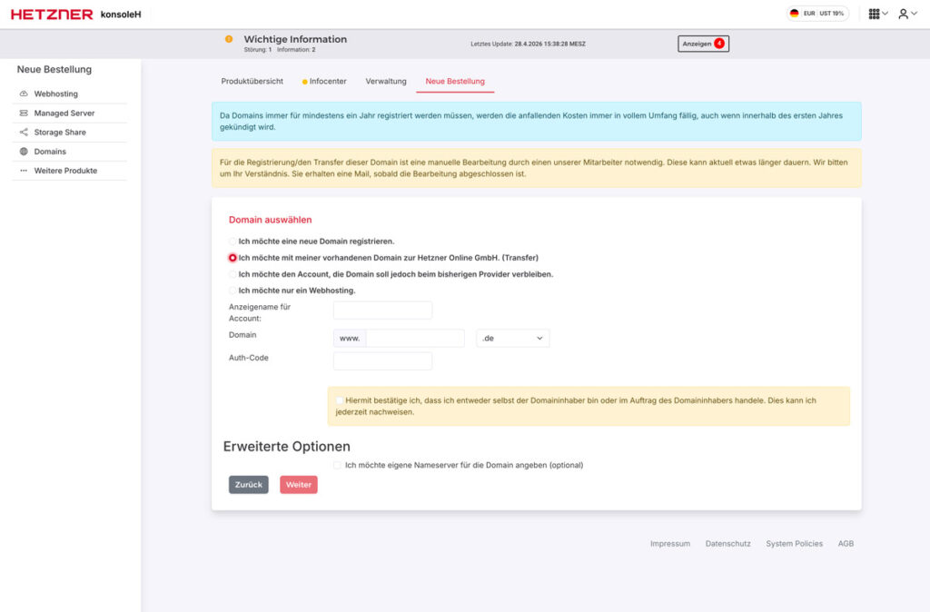 Hetzner Hosting einrichten Schritt 9.2
