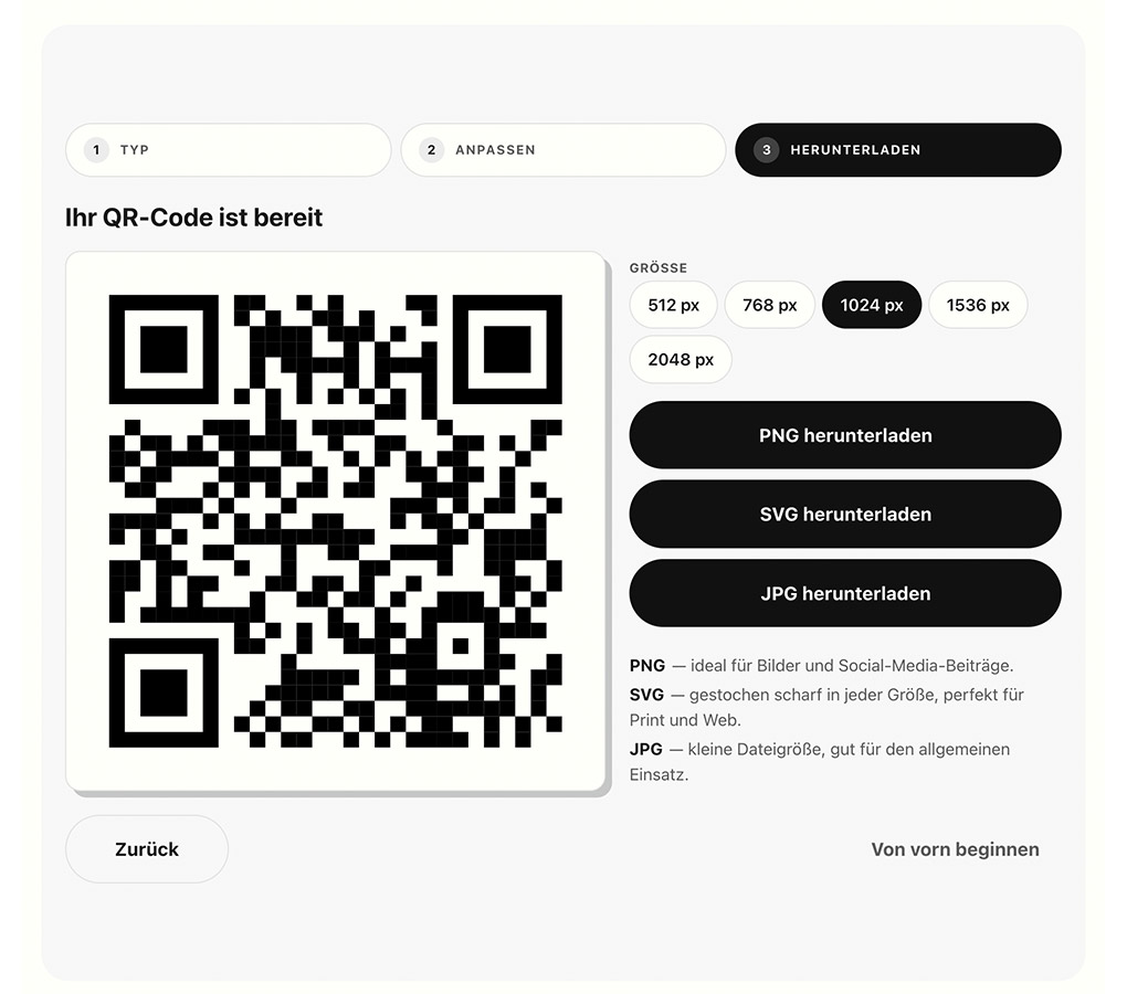 QR-Code herunterladen als PNG SVG oder JPG